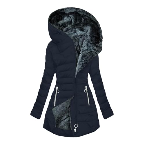 Winterjacke Damen Lang Steppjacke Warmer Gefüttert Fleece Daunenjacke Mit Kapuze Damenmantel Winter Parka Jacke Langarm Wintermantel Fleecejacke Casual Große Größen Winddicht Outdoorjacke von Generic