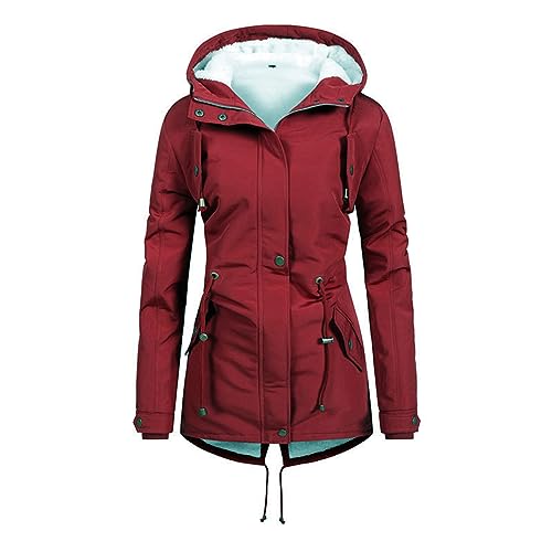 Winterjacke Damen Lang Warm GefüTtert - Wintermantel Damen Mit Fell Winterparka Outdoor Parka Damen üBergangsjacke GroßE GrößEn Fleecejacke Mit Kapuze Steppjacke Frauen Wanderjacke von Generic