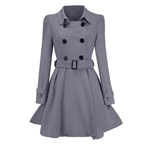 Winterjacke Damen Mantel Wintercoat Mode Revers Wollemantel Trenchcoat Winter Lang Swing-Mantel Jacke Outwear mit Gürtel Elegante Einfarbig Übergangsjacke Slim fit Wintermantel von Generic