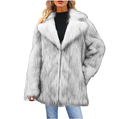 Winterjacke Damen Pelzmantel Vintage Jacke Mantel Cardigan Langes Pelzjacke Kunstpelz Plüschjacke Fleecejacke Outwear Fellmantel Winter Warm Langarm Pelzkleidung Damenmode Strickjacke Grau S von Generic