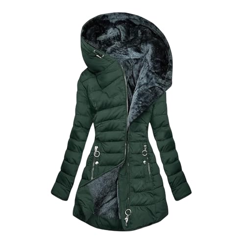 Winterjacke Damen Steppjacke Damen Lang Warmer Gefüttert Fleece Daunenjacke Mit Kapuze Warme Wintermantel Baumwolle Damenmantel Winter Lang,B Dunkelgrün,5XL von Generic
