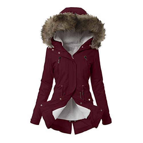 Winterjacke Damen Warm Daunenjacken 5XL Damen Winter Jacke mit Kapuze Verdicken Gefüttert Warm Jacke Winterparka Mantel Große Größe Pufferjacke Jacke mit Wintermantel Mittellang Winterjacke (Wine, XL) von Generic