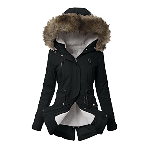 Winterjacke Damen Warm Daunenjacken 5XL Damen Winter Jacke mit Kapuze Verdicken Gefüttert Warm Jacke Winterparka Mantel Große Größe Pufferjacke Jacke mit Wintermantel Mittellang Winterjacke (Black, M) von Generic