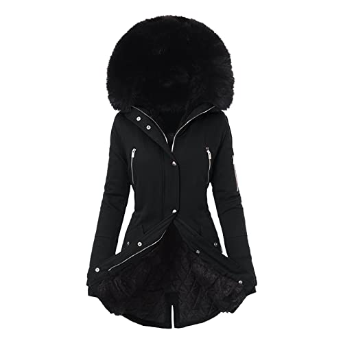 Winterjacke Damen Warm Daunenjacken Damen Winter Jacke mit Kapuze Verdicken Gefüttert Warm Jacke Winterparka Mantel Große Größe Pufferjacke mit ReißVerschlüSse Und Knöpfe (01-Black, XXXXXL) von Generic