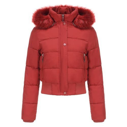 Winterjacke Damen Warm Kurz - Steppjacke Damen Mit Kapuze Übergangsjacke Warm Warm Jacke Kurzmantel Kurz Baumwolle Kapuzenjacke Mit Fellkapuze Steppjacke Wintermantel Kapuzenjacke Softshelljacke von Generic