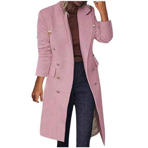 Winterjacke Damen Warm Lang Wolle Mantel Langarm Wintermantel Trenchcoat Wollgemisch Freizeitjacke Outdoorjacke Einfarbig Übergangs Dufflecoat Hochzeit Party Damenmantel Oberbekleidung Rosa M von Generic