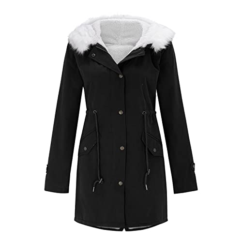 Winterjacke Damen Warm Verdicken Daunenjacken Damen Winter Jacke mit Kapuze Verdicken Gefüttert Warm Jacke Winterparka Mantel mit ReißVerschlüSse Und Knöpfe Große Größe Pufferjacke (X0-Black, M) von Generic