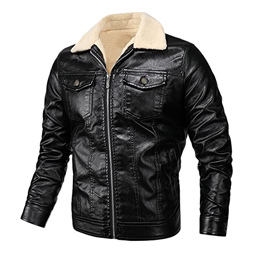 Winterjacke Herren,Herren Warm Kunst Lederjacke Bikerjacke mit Kapuze Jacke Übergangsjacke Vintage Bomberjacke Stylisch Herrenjacke Herbst Winter Freizeitjacke Winterparka Herbst von Generic