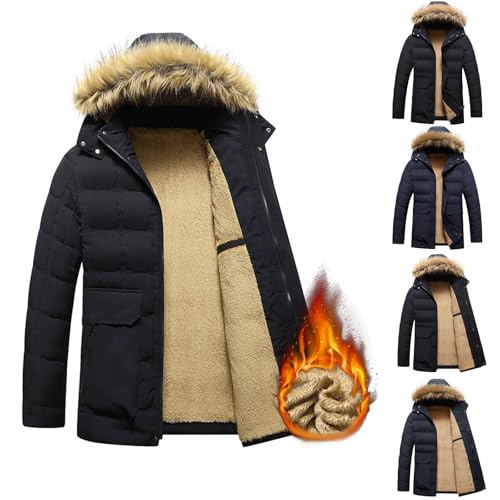 Winterjacke Herren Gefüttert Fleecejacke Warme Wintermantel Winddicht Parka Steppjacke Outdoor Herren-jacken Teddy-Futter Jacke Baumwolle Daunenjacken Angebote Schwarz 3XL von Generic