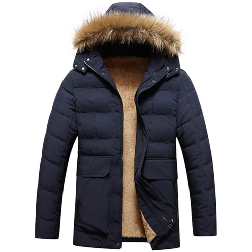 Winterjacke Herren Gefüttert Fleecejacke Warme Wintermantel Winddicht Parka Steppjacke Outdoor Herren-jacken Teddy-Futter Jacke Baumwolle Daunenjacken Blitzangebote Dunkelblau 4XL von Generic