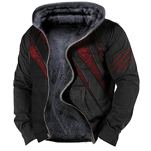 Winterjacke Herren Hoodie Fleecejacke Gepolsterte und Dicke Trendige Drucke Baumwolljacke mit Reißverschluss Casual Langarm Steppjacke Softshelljacke Wanderjacke Funktionsjacke Sweatshirtjacke von Generic