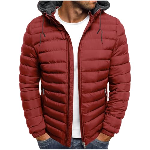 Winterjacke Herren Leichte Steppjacke Zipper Kapuze Gesteppte Jacke Winter Steppmantel Große Größen Pufferjacke Einfarbig Wintermantel Warm Daunenjacke Outdoorjacke Kapuzenjacke Übergangsjacke von Generic