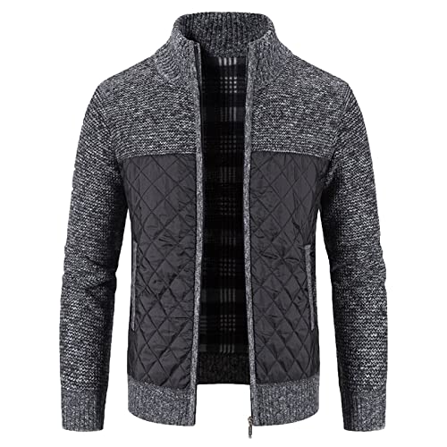 Winterjacke Herren Stehkragen, Strickjacke Patchwork-Fleecejacke Herren mit Reißverschluß Grobstrick Slim Fit Trachtenjacke Fleece Cardigan Strick Warm Jacke Lässig Wintermantel Mantel von Generic