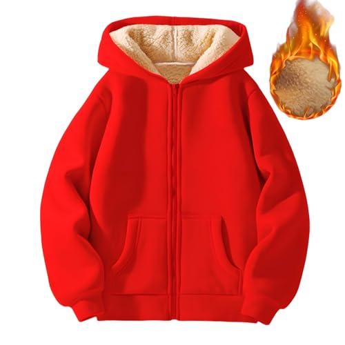 Winterjacke Jungen Teddy Fleecejacke Kinder Zipper Hoodie Sweatjacke mit Kapuzen Plüsch Gefüttert Übergangsjacke Langarm Warme Kapuzenpullover mit Reißverschluss Farbblock Kapuzenjacke Plüschjacke von Generic