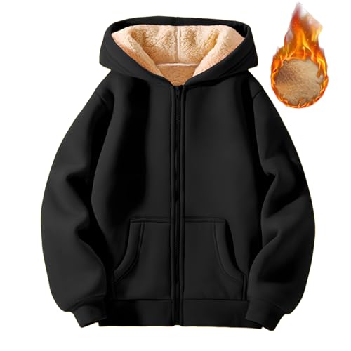 Winterjacke Jungen Teddy Fleecejacke Kinder Zipper Hoodie Sweatjacke mit Kapuzen Plüsch Gefüttert Übergangsjacke Langarm Warme Kapuzenpullover mit Reißverschluss Farbblock Kapuzenjacke Plüschjacke von Generic