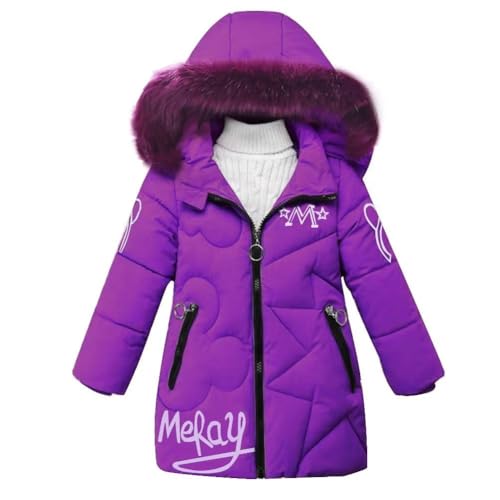 Winterjacke Mädchen Wintermantel mit Abnehmbarer Fellkapuze Warme Lang Mantel Kinder Parka Outdoor Jacke mit Buchstaben Winterjacken Für Kinder Jacke von Generic