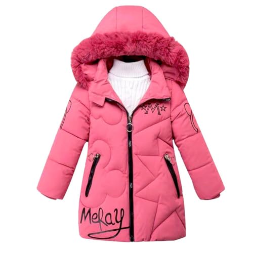 Winterjacke Mädchen Wintermantel mit Abnehmbarer Fellkapuze Warme Lang Mantel Kinder Parka Outdoor Jacke mit Buchstaben Winterjacken Für Kinder Kinder von Generic