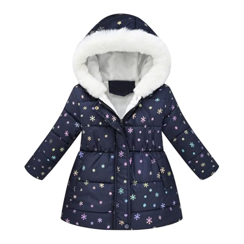 Winterjacke Mädchen Wintermantel mit Kellkapuze Winddicht Kälteschutz Warm Lang Mantel Kinder Parka Outdoor, Bunte Schneeflocke Niedliche Muster Steppjacke 2-9 Jahre von Generic
