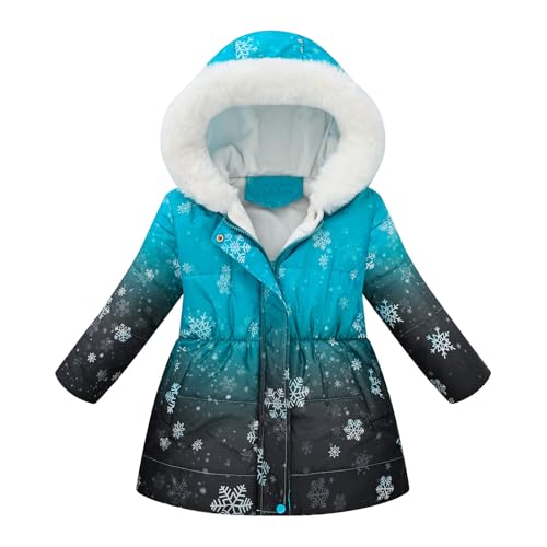Winterjacke Mädchen Wintermantel mit Kellkapuze Winddicht Kälteschutz Warm Lang Mantel Kinder Parka Outdoor, Liebe Stern Schneeflocke Gradient Einfarbig Niedliche Muster Steppjacke 2-9 Jahre von Generic
