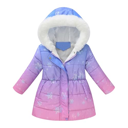 Winterjacke Mädchen Wintermantel mit Kellkapuze Winddicht Kälteschutz Warm Lang Mantel Kinder Parka Outdoor, Liebe Stern Schneeflocke Gradient Einfarbig Niedliche Muster Steppjacke 2-9 Jahre von Generic