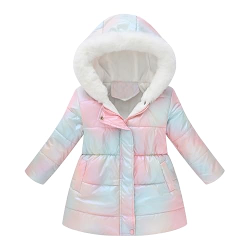 Winterjacke Mädchen Wintermantel mit Kellkapuze Winddicht Kälteschutz Warm Lang Mantel Kinder Parka Outdoor, Liebe Stern Schneeflocke Gradient Einfarbig Niedliche Muster Steppjacke 2-9 Jahre von Generic