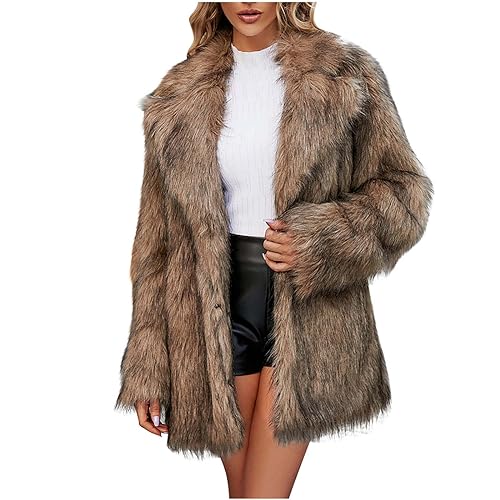 Winterjacke Pelzmantel Damen Festlich Langes Cardigan Jacke Mantel Kunstfell Jacket Pelzjacke Plüschjacke Kunstpelzmantel Hochzeit Party Damenjacke Abend Pelzkleidung Abendparty Wintermantel Braun S von Generic