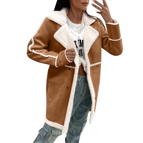 Winterjacke mit Teddyfutter Damen Lang Lederjacke Revers Langarm Plüschjacke Herbst Winter übergangsjacke Parkas Teddyjacke mit Tasche Lässige Fleecejacke Coat Winterjacke mit Teddyfutter Damen Lang Lederjacke Revers Langarm Plüschjacke Herbst Winter übergangsjacke Parkas Teddyjacke mit Tasche Lässige Fleecejacke Coat von Generic