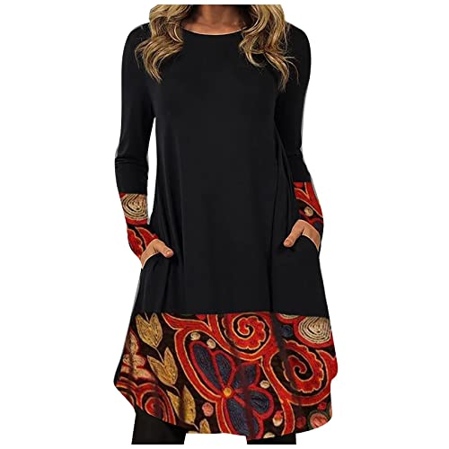 Winterkleid Damen, Midi Kleider Damen Kleid Langarm Festlich Damenkleider Elegant Tunika Kleider Hängerchen Kleid Damen Herbst Langarm Tshirt Kleid Damen Strickkleider Herbst (Rot,XL) von Generic