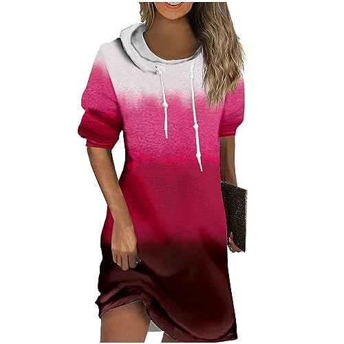 Winterkleid Damen, Pulloverkleid Damen Winterkleider Hoodie Kleid Kleid Damen Langarm Festlich Shirtkleider Kleider Winter Winterkleid Sexy Elegant Kleider Langarm Damen Kleid (2-Hot Pink,XXL) von Generic