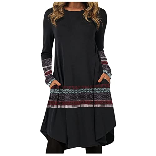 Winterkleid Damen Langarm Herbstkleid Lose Kleider Party Cocktailkleid Herbst Mini Kleid A-Linie Cocktailkleid Damen Hoodie Kleid Retro Kleider Pulloverkleid Tunika Kleid (Black #1, XL) von Generic