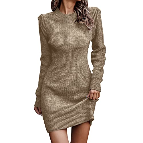 Winterkleid Damen Warm Strickkleid Damen Herbst Oversize Lose Casual Tailliertes Langarm A-Linien Herbstkleid Pullover Sweatkleid Damen Winter Warm Knielang Einfarbig Freizeitkleid Strickkleider Damen von Generic
