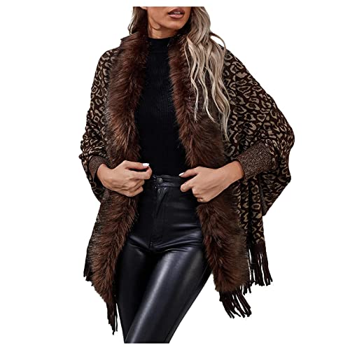 Wintermantel Damen, Lange Lederjacke Strickfleece Mantel Steppweste Ausgefallene Winterjacken Mantel Tailliert Irevial Bolero Kleidersack Jacken Blazer Elegant Westernbluse(5-Kaffee, L) von Generic