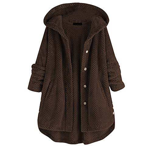 Wintermantel Damen,Arbeitsjacke Sportweste Kanaken Jacke Lange Fleecejacke Regenanzug Wasserdicht Gefütterte Winterjacke Italienische Jacken Blazer 2 Teiler Puffer Jacke(1-Kaffee,L) von Generic