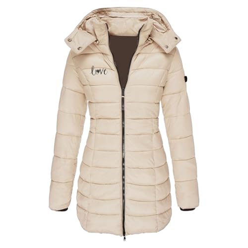 Wintermantel Damen Einfarbig Winterjacke Lang Dicke Warme Steppmantel Winter Daunenjacke mit Kapuze Outdoor Wattierte Puffer Coat Reißverschluss Daunenmantel Lässiges Skijacke Winterparka Discounter von Generic