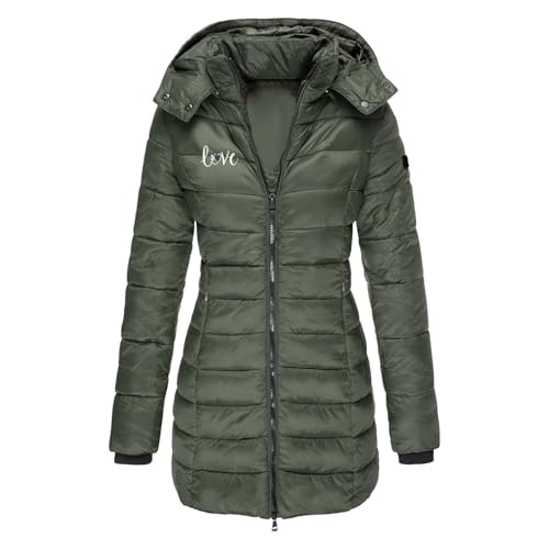 Wintermantel Damen Einfarbig Winterjacke Lang Dicke Warme Steppmantel Winter Daunenjacke mit Kapuze Outdoor Wattierte Puffer Coat Reißverschluss Daunenmantel Lässiges Skijacke Winterparka Discounter von Generic