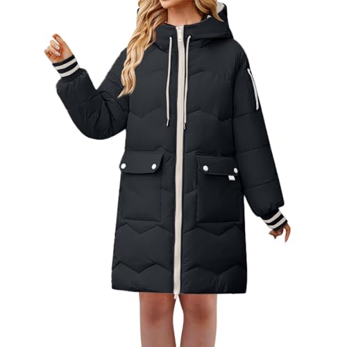 Wintermantel Damen Lang Große Größen, Pufferjacke Langarm Kapuzenmantel Gesteppt Übergangsmantel Elegant Einfarbig Steppmantel Oversized Faux Brotmantel Teenager-Mädchen Collegejacke von Generic