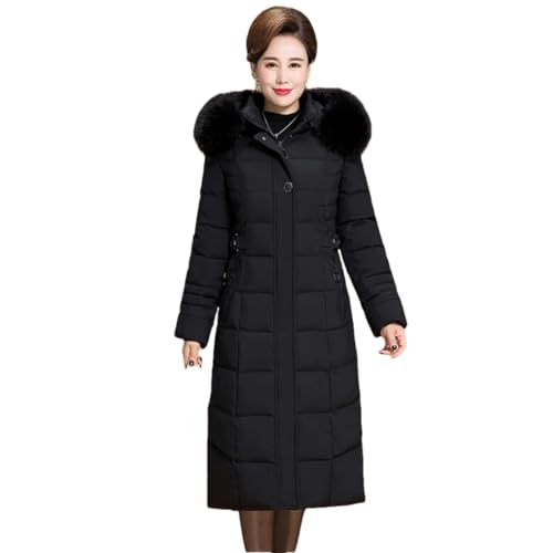 Wintermantel Damen Mit Kapuze Pelzkragen Extra Lang Verdickt Mittelalter Damen Wintermantel Baumwolle Lang Parka, Schwarz , 38 von Generic