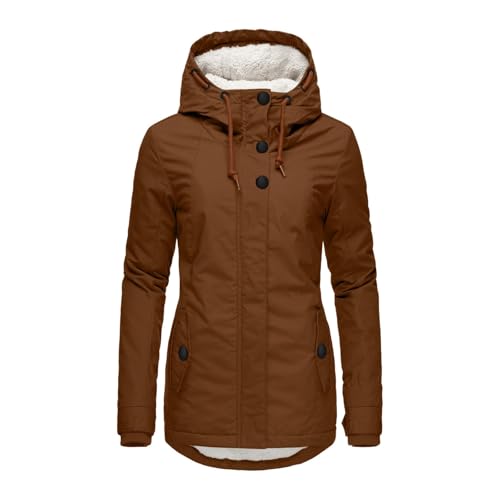 Wintermantel Damen Warm,Damen Wintermantel Parka Mantel Mit Kapuze Gummizug Reißverschlusstaschen Seiten-Reißverschlüsse Regular Fit,Winter Kurzmantel Damen,Winterjacke Damen Xxl,C Brown,M von Generic