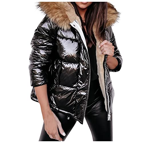 Wintermantel Damen Warm Stehkragen Langarm Plüschjacke Mit Knöpfen Einfarbig Übergangsjacke Outdoor Damenjacke Casual Softshelljacke Basic Mantel Freizeit Winterjacke Wattierte Jacke von Generic