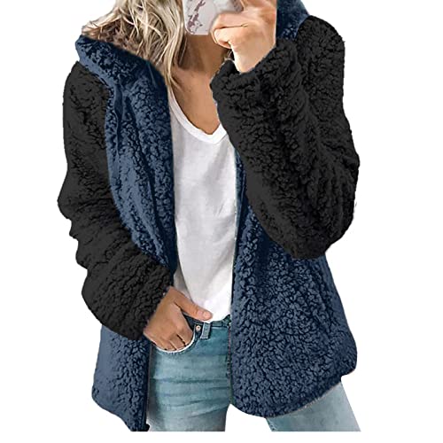 Wintermantel Fleecejacke Damen Plüschjacke Winterjacke Teddy Warm Hoodie Pullover Mit Kapuze Winter Reißverschluss Kapuzenjacke mit Tasches Einfarbig Lässige Jacken Mantel Oberteile Tops von Generic