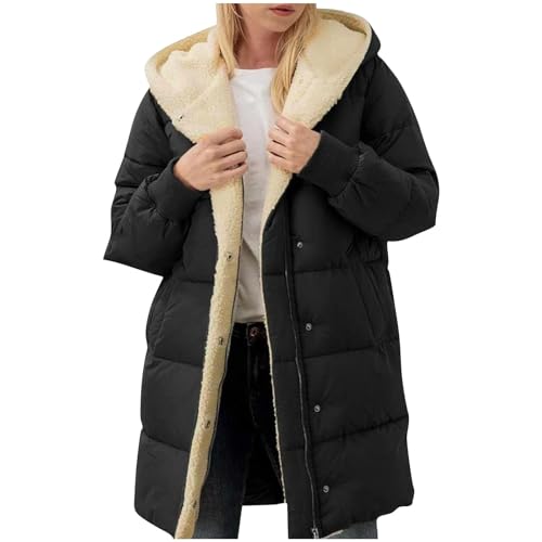 Wintermantel Für Damen Lang Warmer Mit Fleece Gefütterter Gesteppte Mantel Teddyfutter Winterjacke Übergangsjacke Outdoor Warm Langarm Baumwolljacke Mit Zipper,Hoodie Parka Jacke von Generic