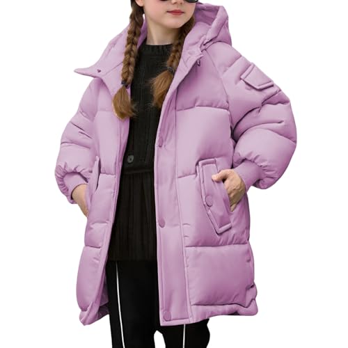 Wintermantel Mädchen Lang Puffer Mantel Mit Reißverschluss Daunenmantel mit Kapuze kinder Winter Coat Softshelljacke Einfarbig Verdicken Wintermantel Kinder Mädchen Outdoor Winterjacket von Generic