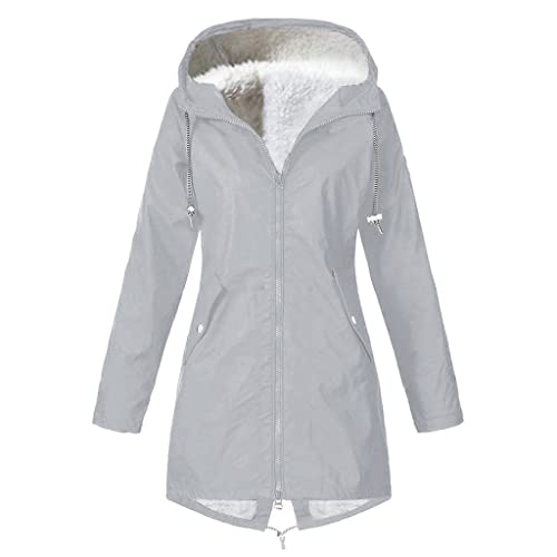 Wintermantel Warm Fleecejacke Winterjacke Jacke Parka Übergang Damen Mantel Winter Gefüttert Strickjacke Wärmejacke Dicker Mantel Mit Kapuze Winterparka Damen Lang Outdoorjacke Damen (A1-Grey, XXXL) von Generic