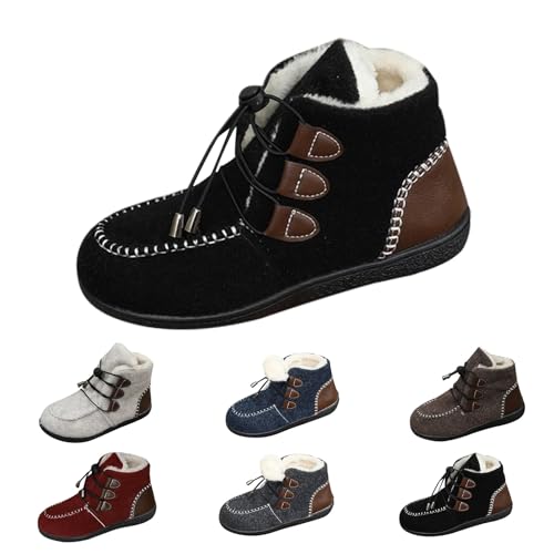 Winterschuhe Damen Gefüttert - Ankle Boots Damen Flach rutschfest Winterboots Gefüttert Schnürstiefel Kurzschaft Thermostiefel Winter Stiefeletten Elegant Bequem Damenschuhe Fellstiefel von Generic