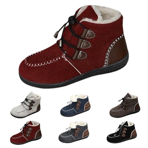 Winterschuhe Damen Gefüttert - Ankle Boots Damen Flach rutschfest Winterboots Gefüttert Schnürstiefel Kurzschaft Thermostiefel Winter Stiefeletten Elegant Bequem Damenschuhe Fellstiefel von Generic