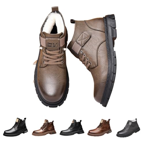 Winterschuhe Herren Gefüttert Warm, Unisex Wasserdicht Winterstiefel Wanderschuhe, Schneestiefel rutschfest Outdoor, Leder Stiefeletten Baumwollschuhe Trekkingschuhe, Schnürstiefel Leicht von Generic