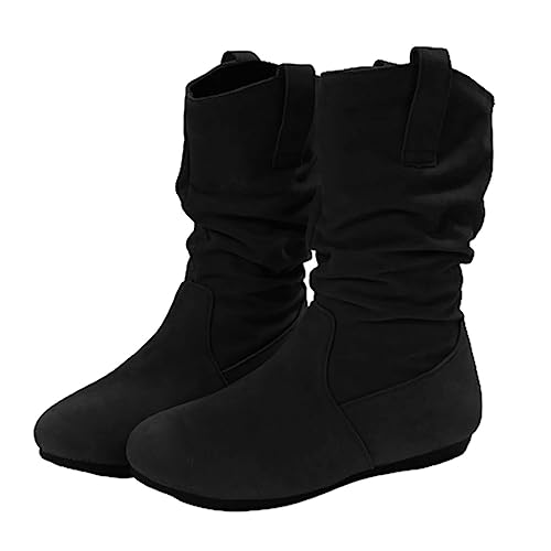 Winterstiefel Damen Gefüttert Elegant - Halbstiefel Spitz Schlupfstiefel Fleece Warm Winterboots Wildleder Stiefeletten Halbhoch Thermostiefel Flach Damenstiefel Rutschfest Freizeitschuhe von Generic