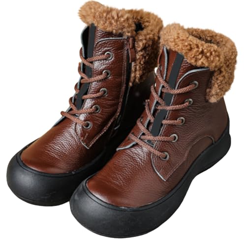 Winterstiefel Damen Gefüttert Leder - Stiefeletten Mit Seitlichem Reißverschluss Rundzehe Winterboots Pu-Leder Plateau Stiefel Rutschfest Winterschuhe Chelsea Boots Freizeitschuhe von Generic