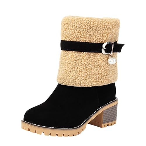 Winterstiefel Damen Gefütterte Suede Stiefeletten Winterschuhe Plüsch Gefütterte Schneestiefel Winter Kurzschaft Rutschfeste Stiefel Boots Flach Ankle Stiefel Winter Warm Booties (Black, 42) von Generic