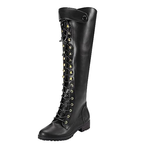 Winterstiefel Damen Kniehoch Mit Absatz Sexy Braun Lederstiefel Ritterstiefel Weitschaftstiefel Plateau Hell Leder Schwarz Schnürstiefel Damenstiefel Elegant Schaft Herbst Stiefel Westernstiefel von Generic